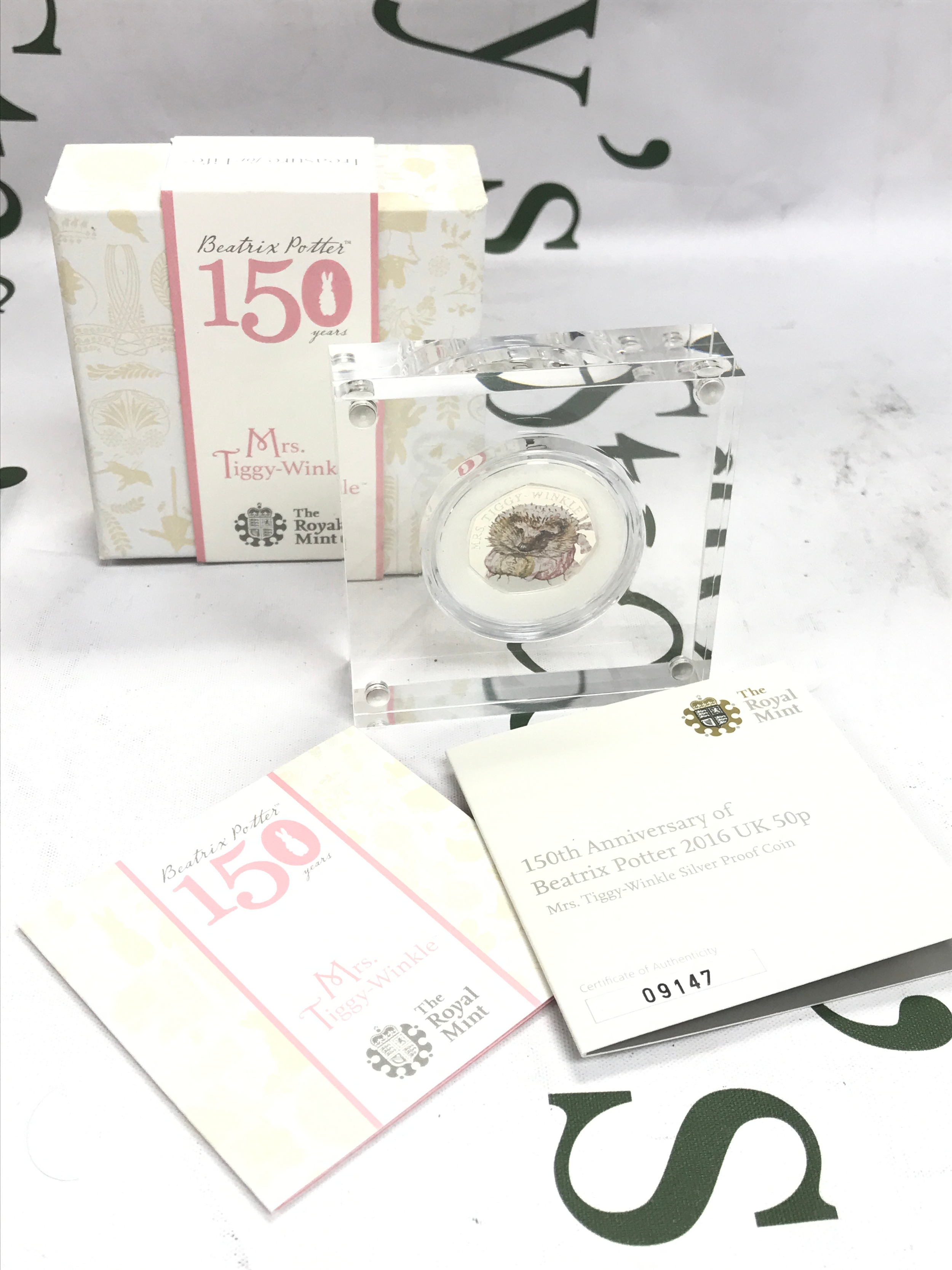 2016 Beatrix Potter silver proof 50p coin , Mrs Tiggy Winkle, no 09147