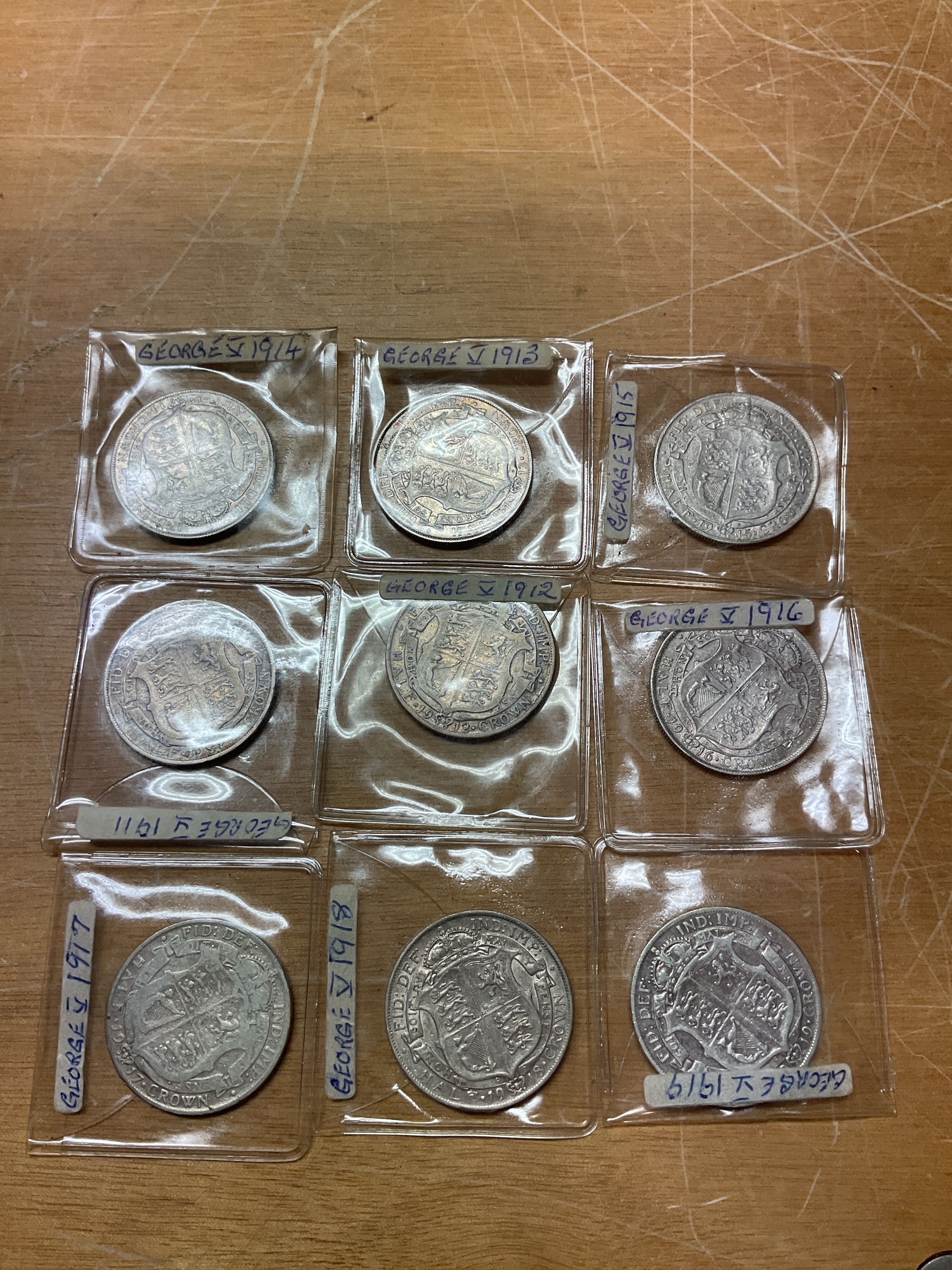 Pre-20 half crowns from 1911-1919.