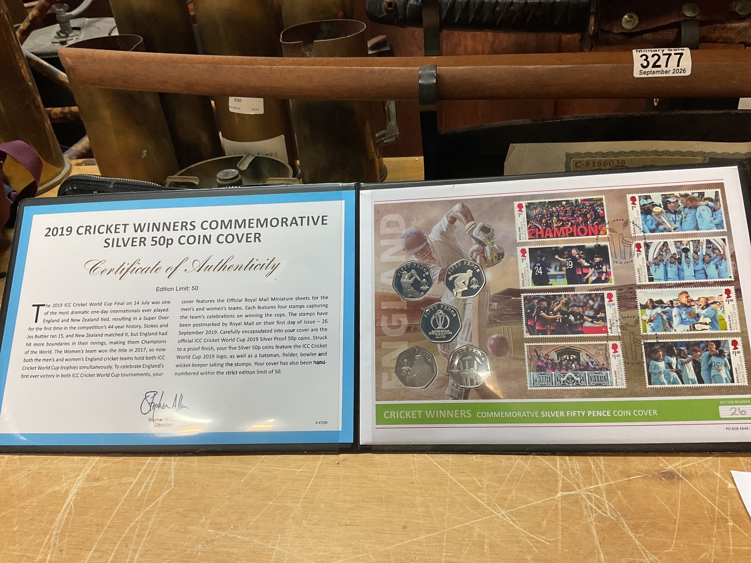 Ltd Ed of 50 cricket 50p coin cover.
