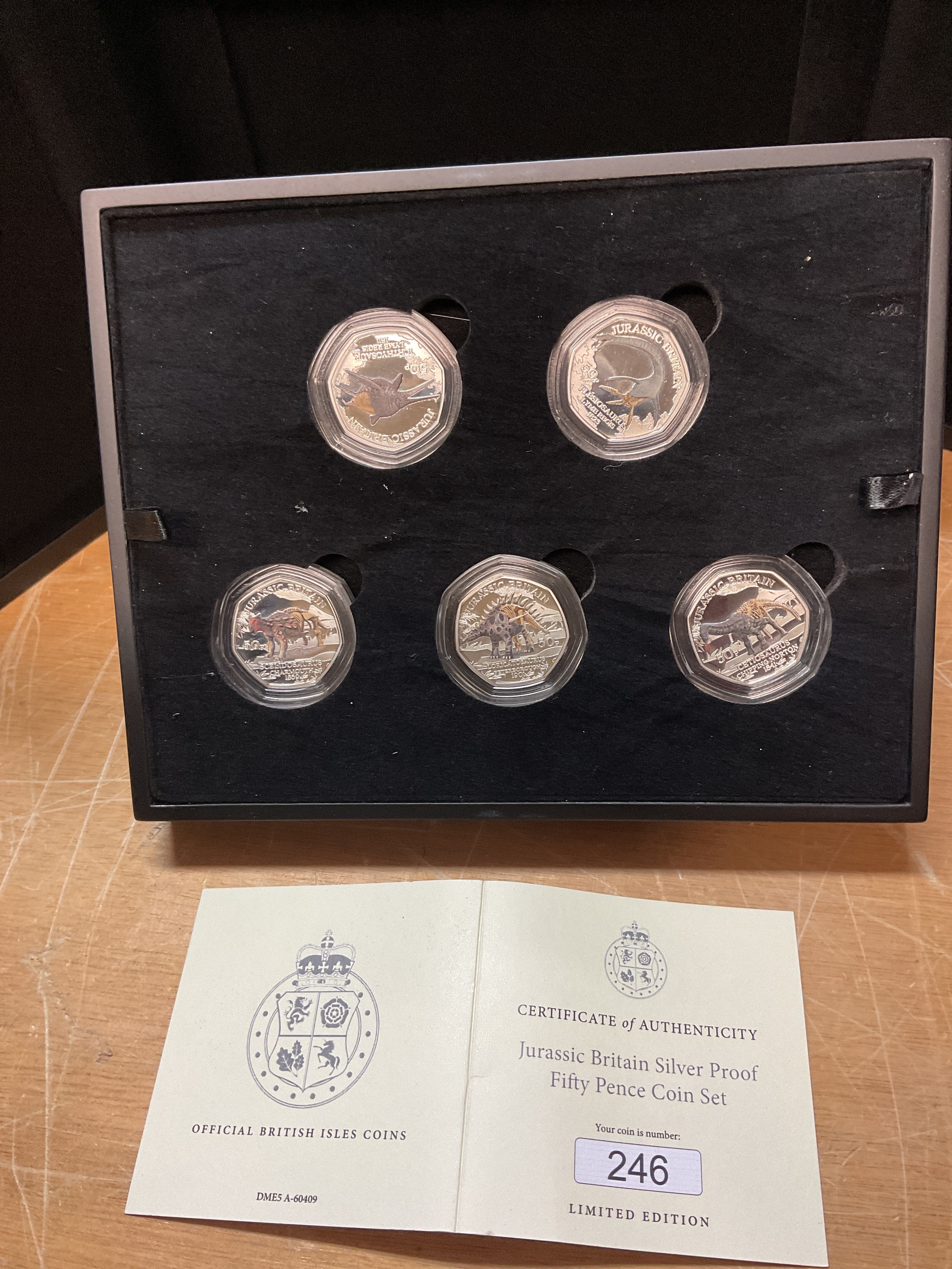 Jurassic Britain silver proof 50p coin set.