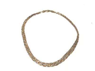 A 9ct multi coloured gold weave necklace. 8.97g.