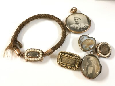 19th century Mourning brooches, mourning bracelet etc