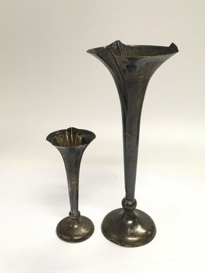 Two silver vases, Birmingham hallmarks, tallest approx 21cm.