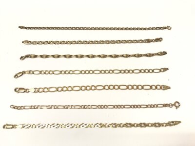 A collection of assorted 9ct gold bracelets. 33.49g