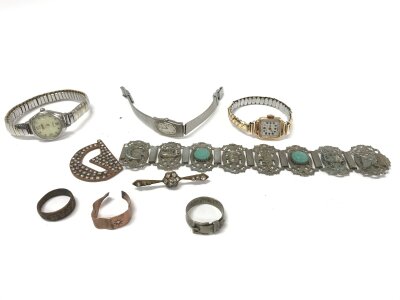 A mixed lot including 9ct gold ring and a Russian trench art ring.
