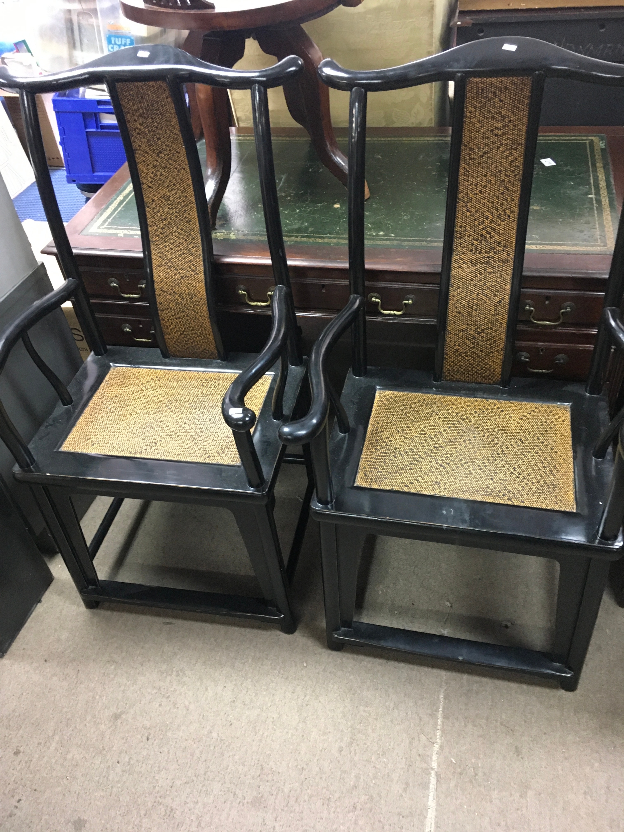2 Chinese open armchairs