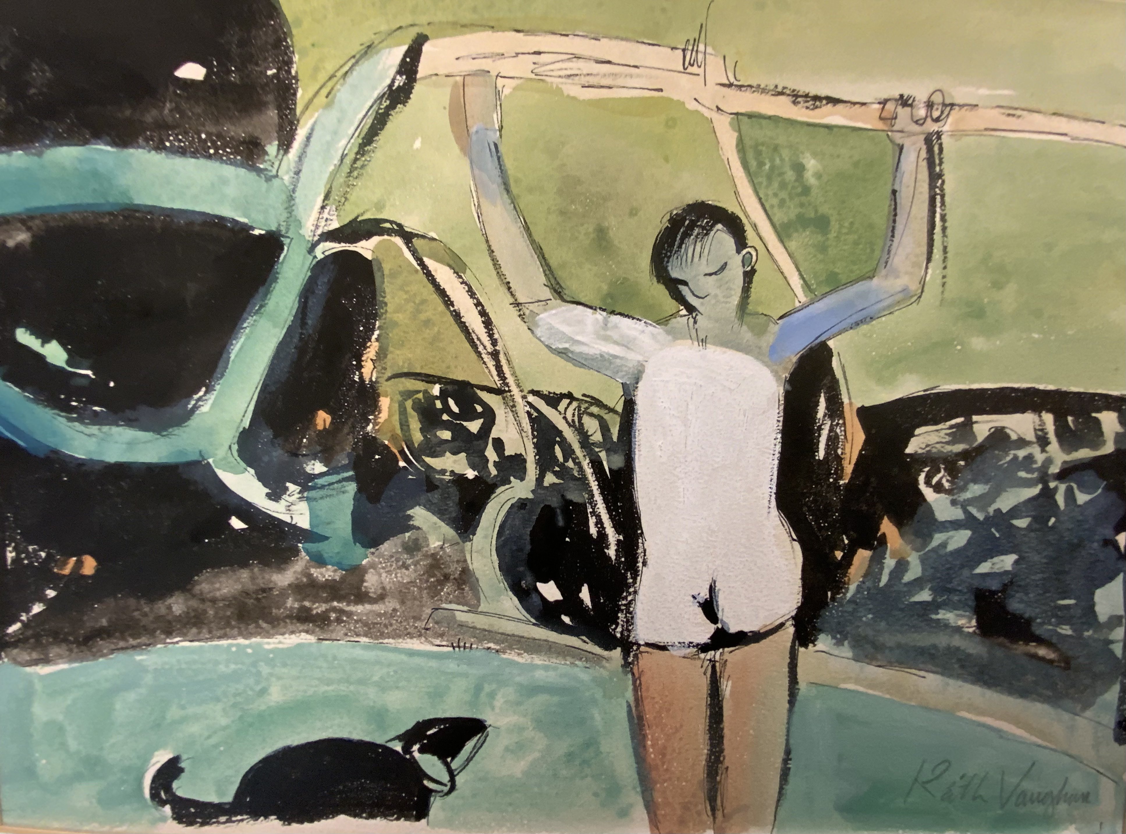 Attributed to John Keith Vaughan (23rd August 1912 - 4th November 1977) watercolour gouache, titled Figures and Trees III, Keith Vaughn lower right with title to border, Verso inscription with additional title. Together with a letter addressed to Tony Reichardt dated 15th May 1964, Letter reads.&acirc;would you be kind enough to have the attached enclosed label to the painting which the Carnegie Institute will collect from you in due course. When you have Time to spare to come in and see how the work is going, perhaps you can come in for a drink one evening on you way home. Yours Sincerely Keith Vaughn&acirc;.