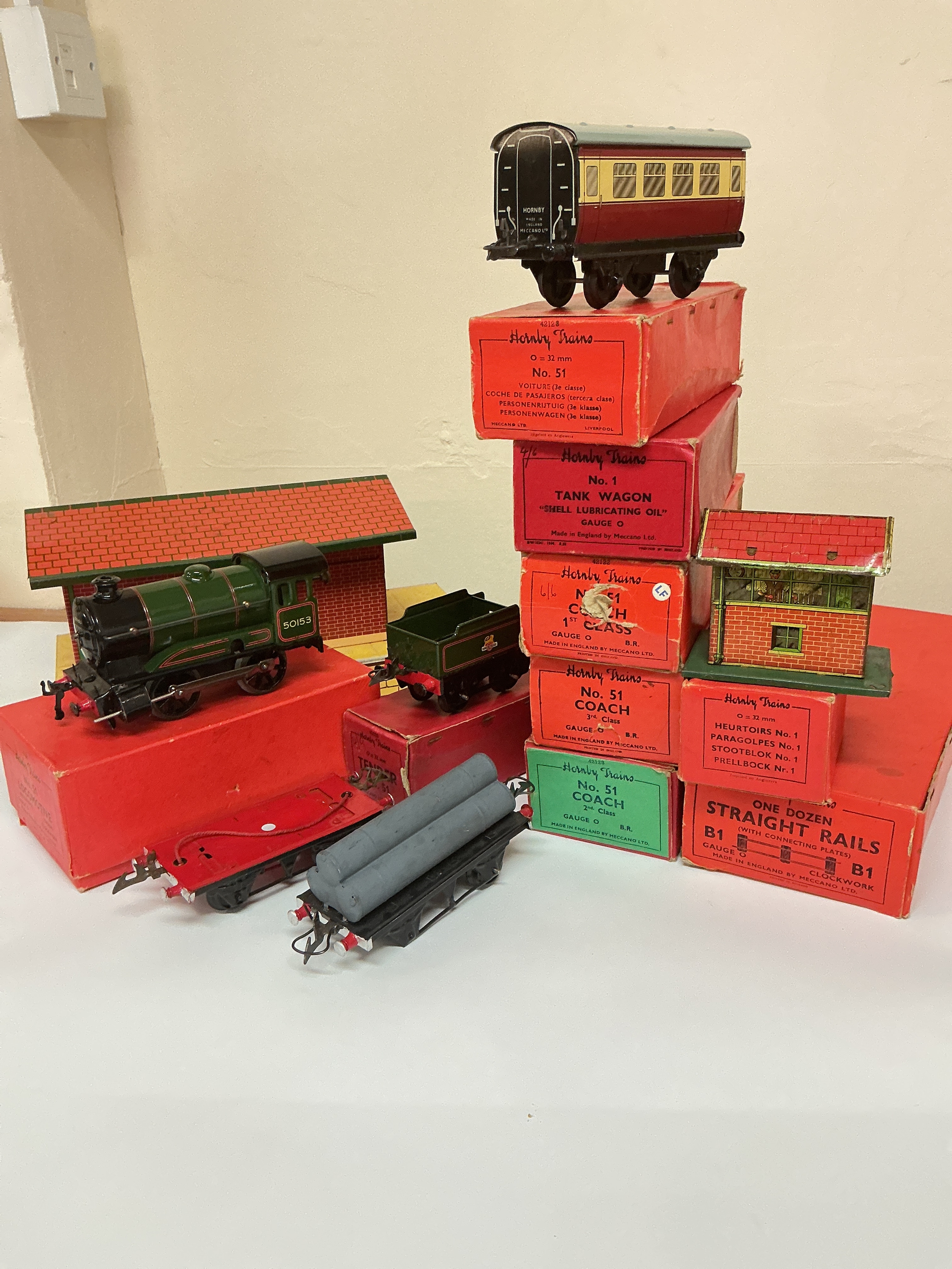 A Collection Of Boxed Hornby 0 Gauge including #51 Locomotive And Tender. No Reserve.