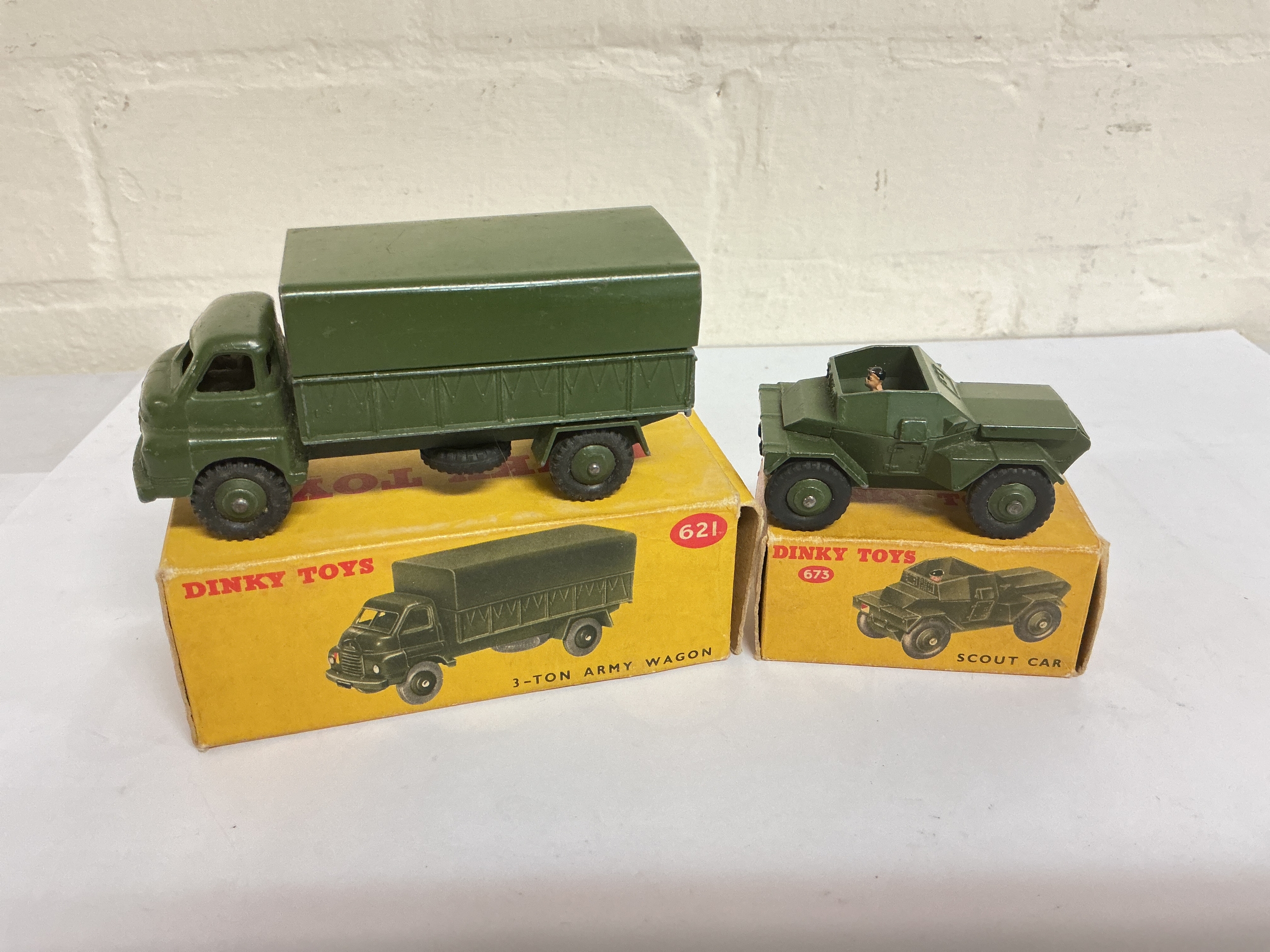A Boxed Dinky 3-Ton Army Wagon #621 And Scout Car #675. No Reserve.