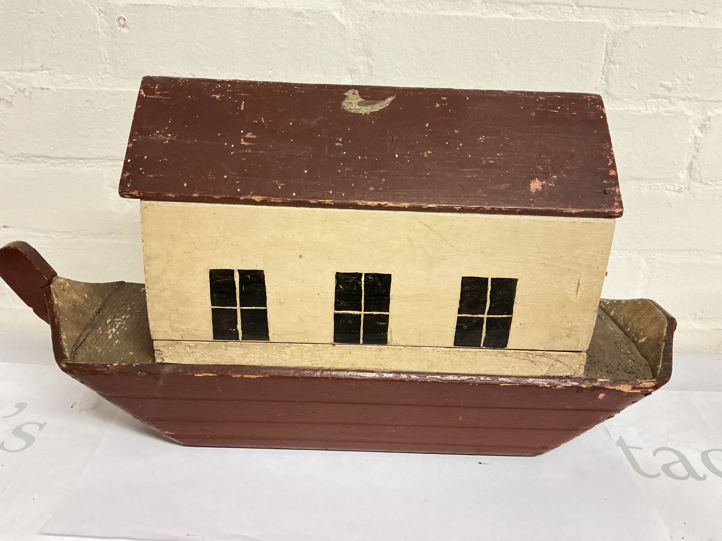 A Scratch Built Noah's Ark With Playworn Led Figures. Approximate Length 52Cm And Height 29Cm. No Reserve.