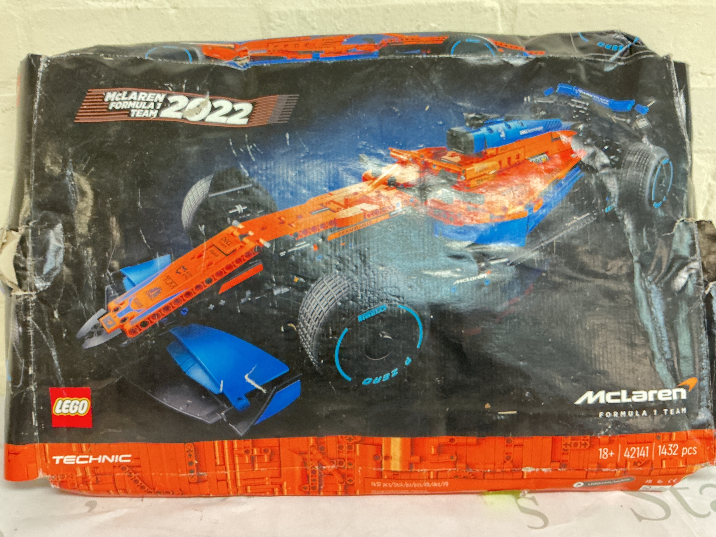 A Boxed Lego Technic McLaren Formula 1 Team Car 2022. #42141. Box Is Very Worn, Appears To Be Complete.