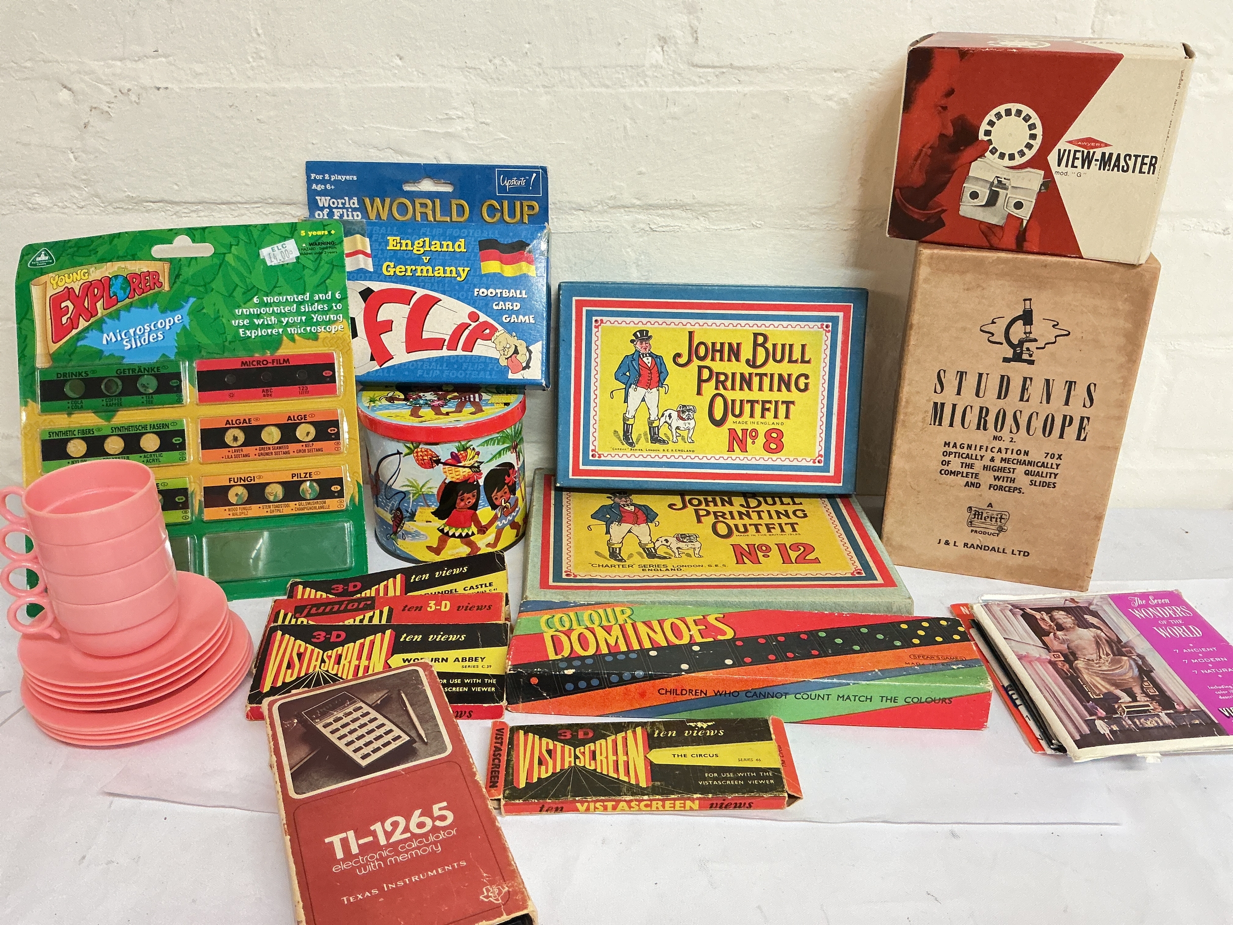 A Collection Of Printing Outfits, A Students Microscope, A Veiw-Master with Reels Etc.