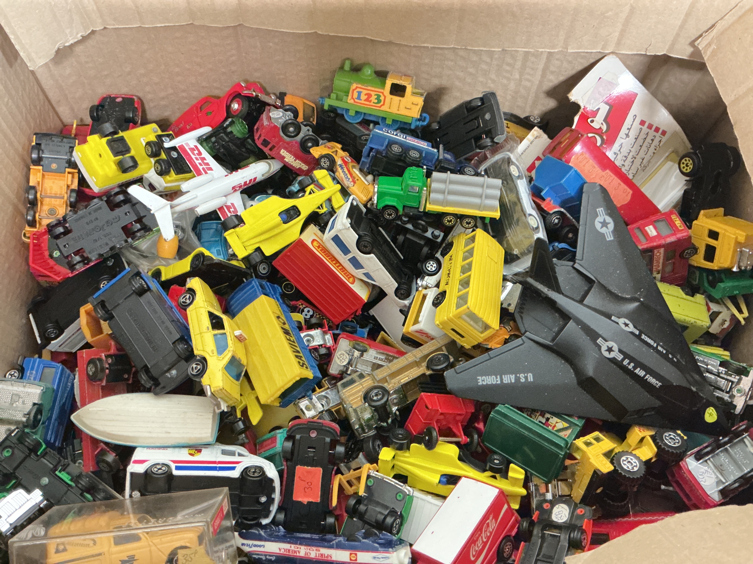A Box Containing Playworn Diecast, including Matchbox,Corgi, Majorette Etc.