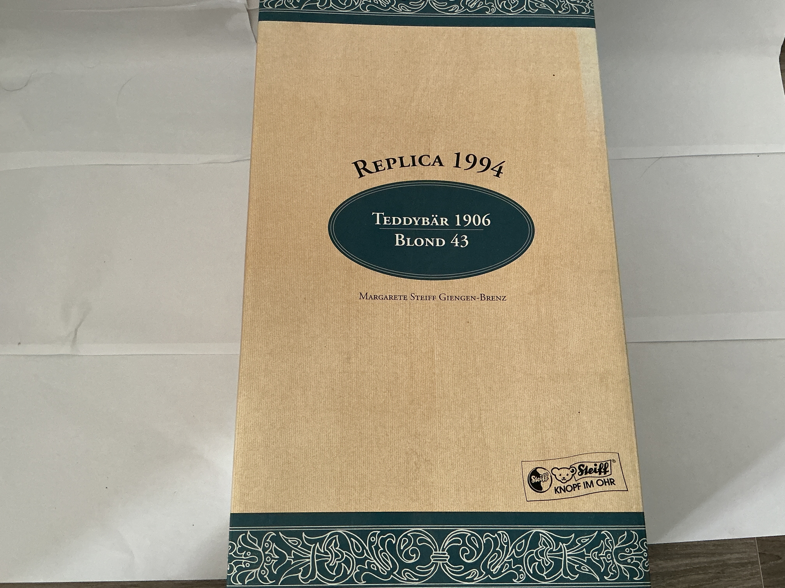 A Boxed 1994 Replica of 1906 Blond 43 Steiff Teddy Bear. No Reserve. 