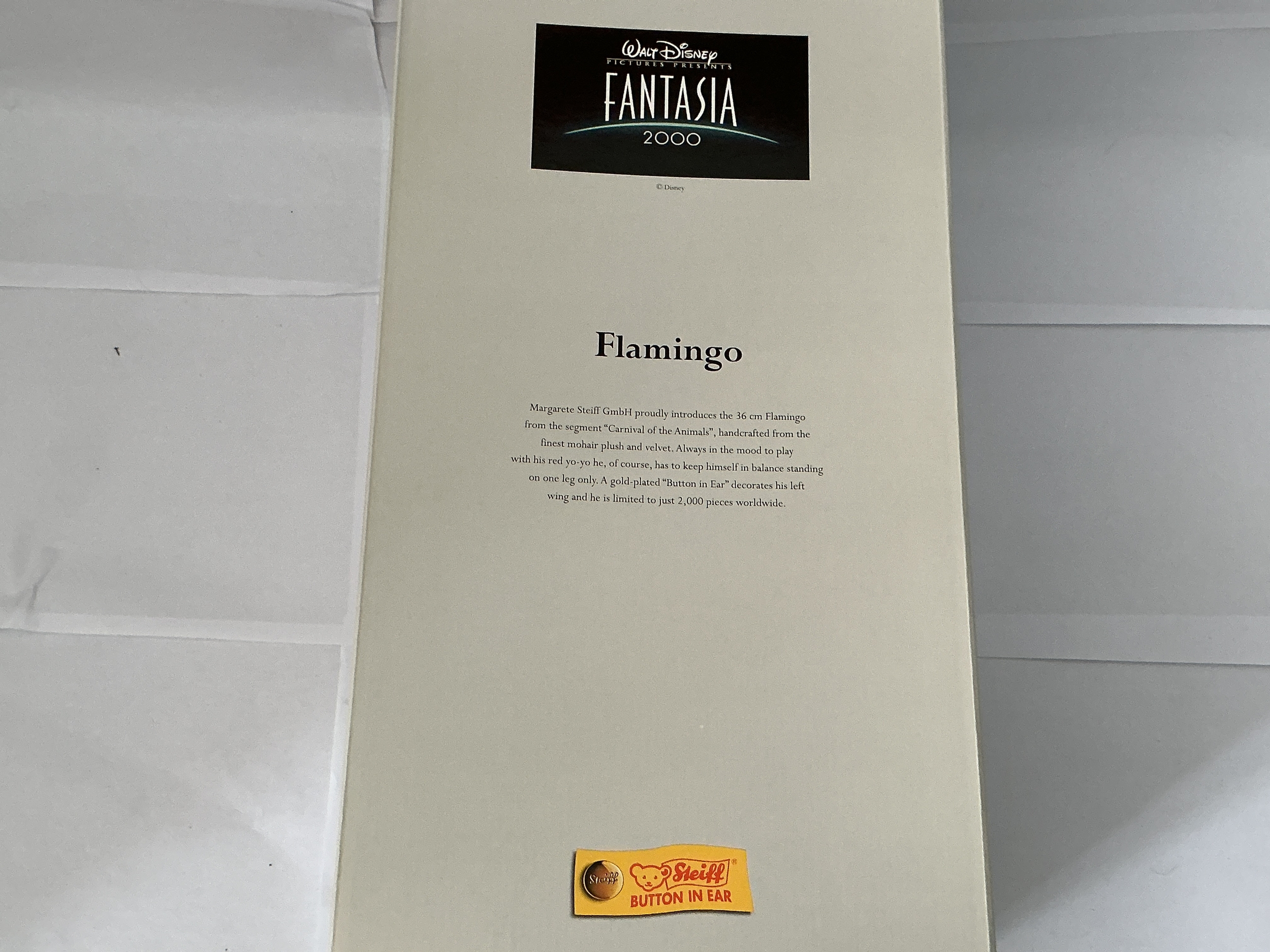 A Boxed Walt Disney Fantasia 2000 Flamingo Steiff Teddy Bear. No Reserve.