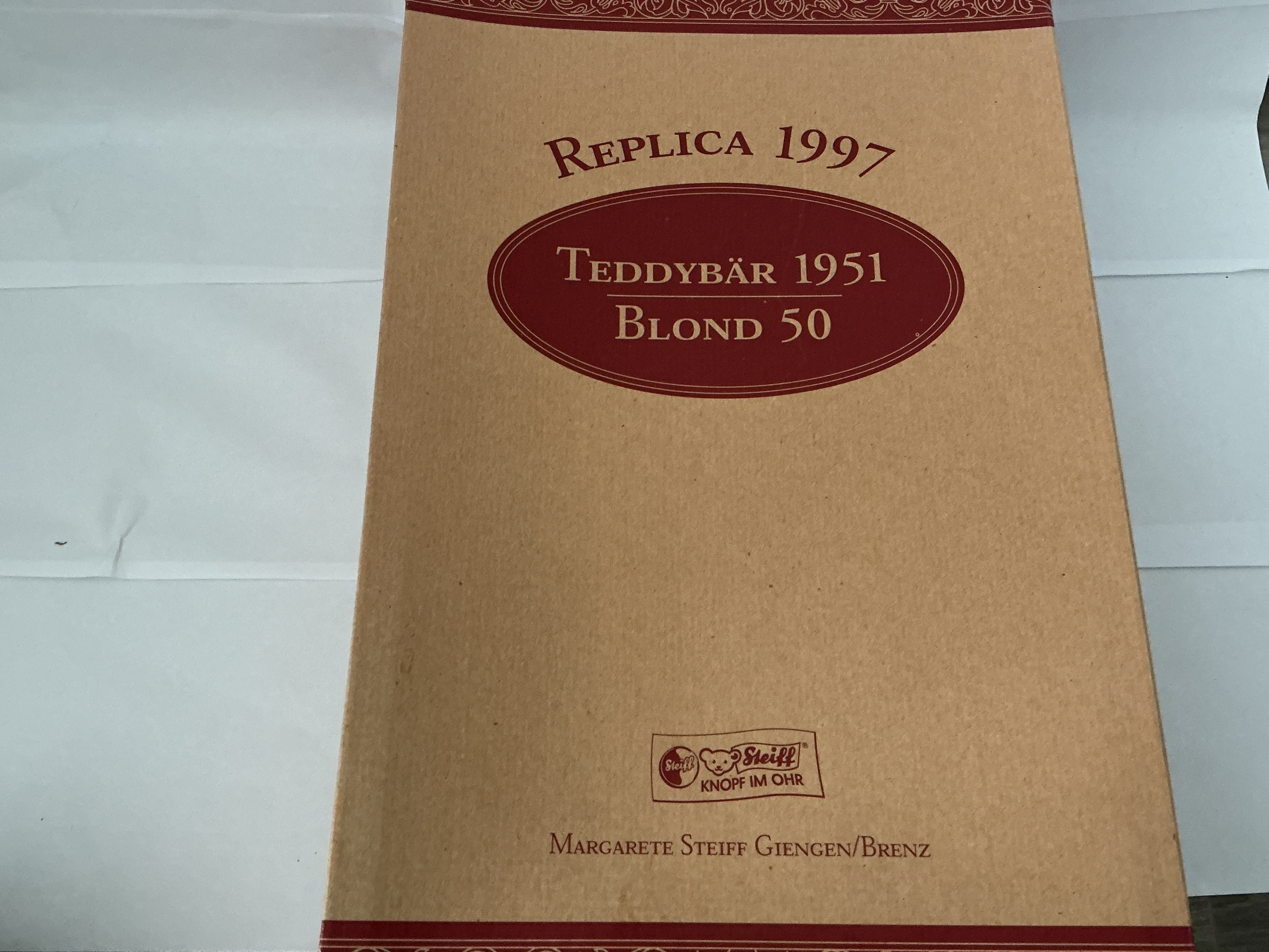 A Boxed 1997 Replica Of 1951 Blond 50 Steiff Teddy Bear. No Reserve.