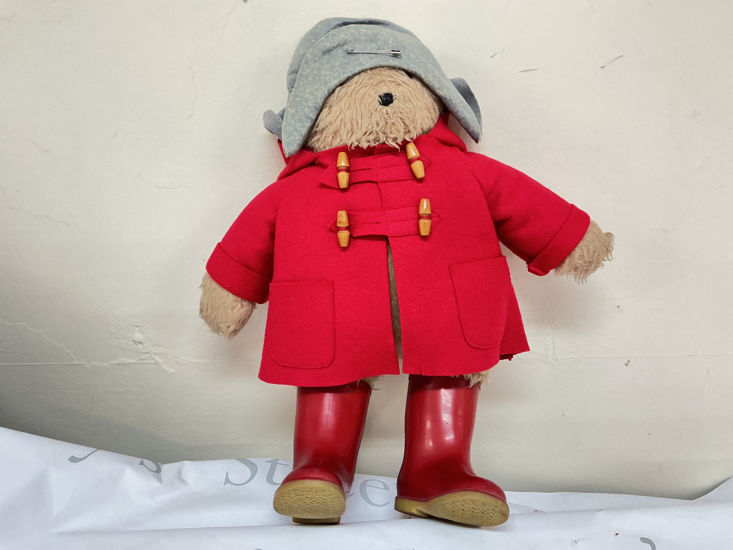 a Vintage Gabrielle Paddington Bear With Red Dunlop Boots. Luggage Tag Missing. No Reserve.