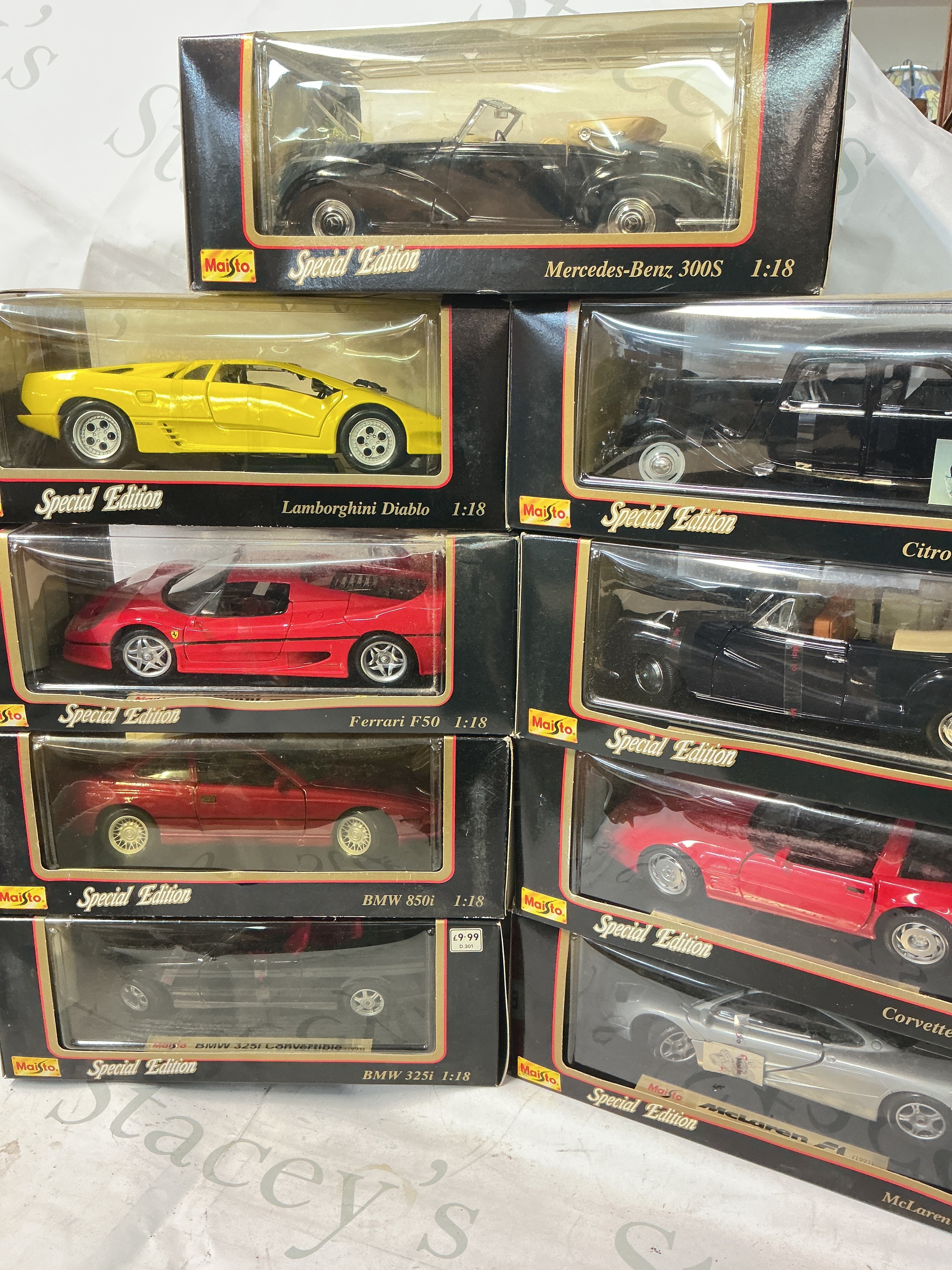 9 Boxed Maisto 1/18 Scale Diecast Cars. No Reserve.