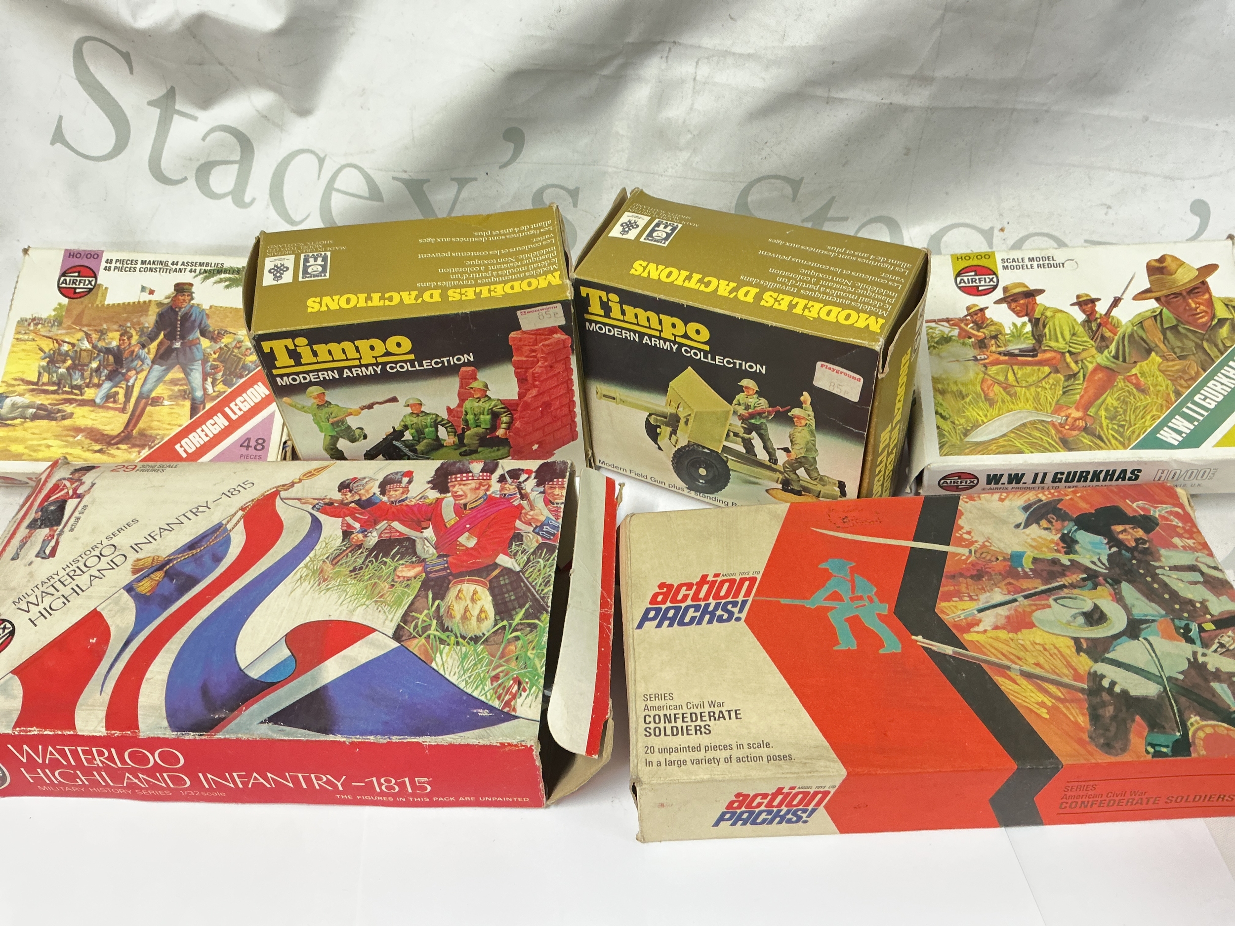 A Collection Of Box Airfix Model Figures And Timpo Model Army. No Reserve.