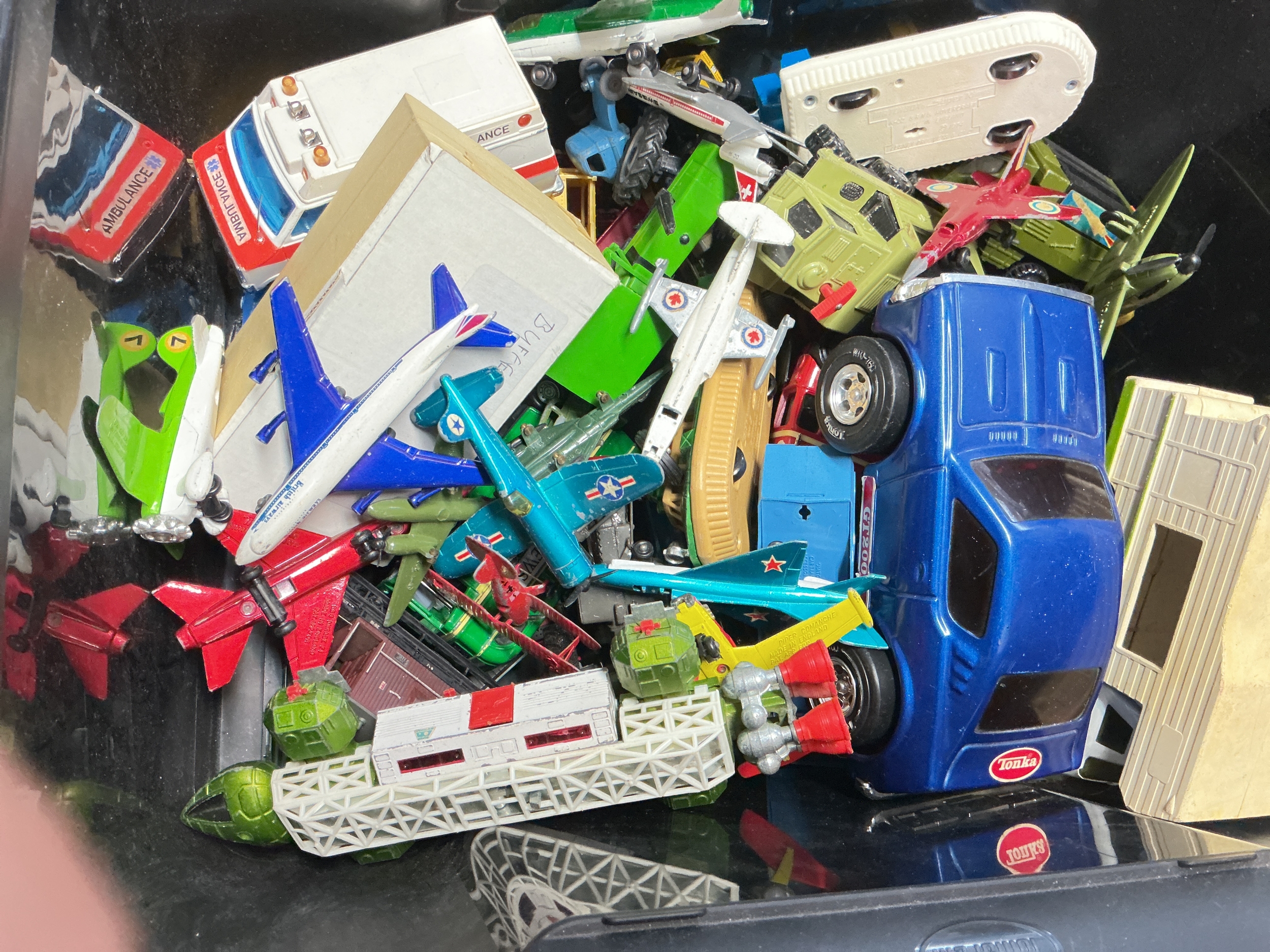 A Box Containing Playworn Diecast Including A Dinky Eagle. No Reserve.