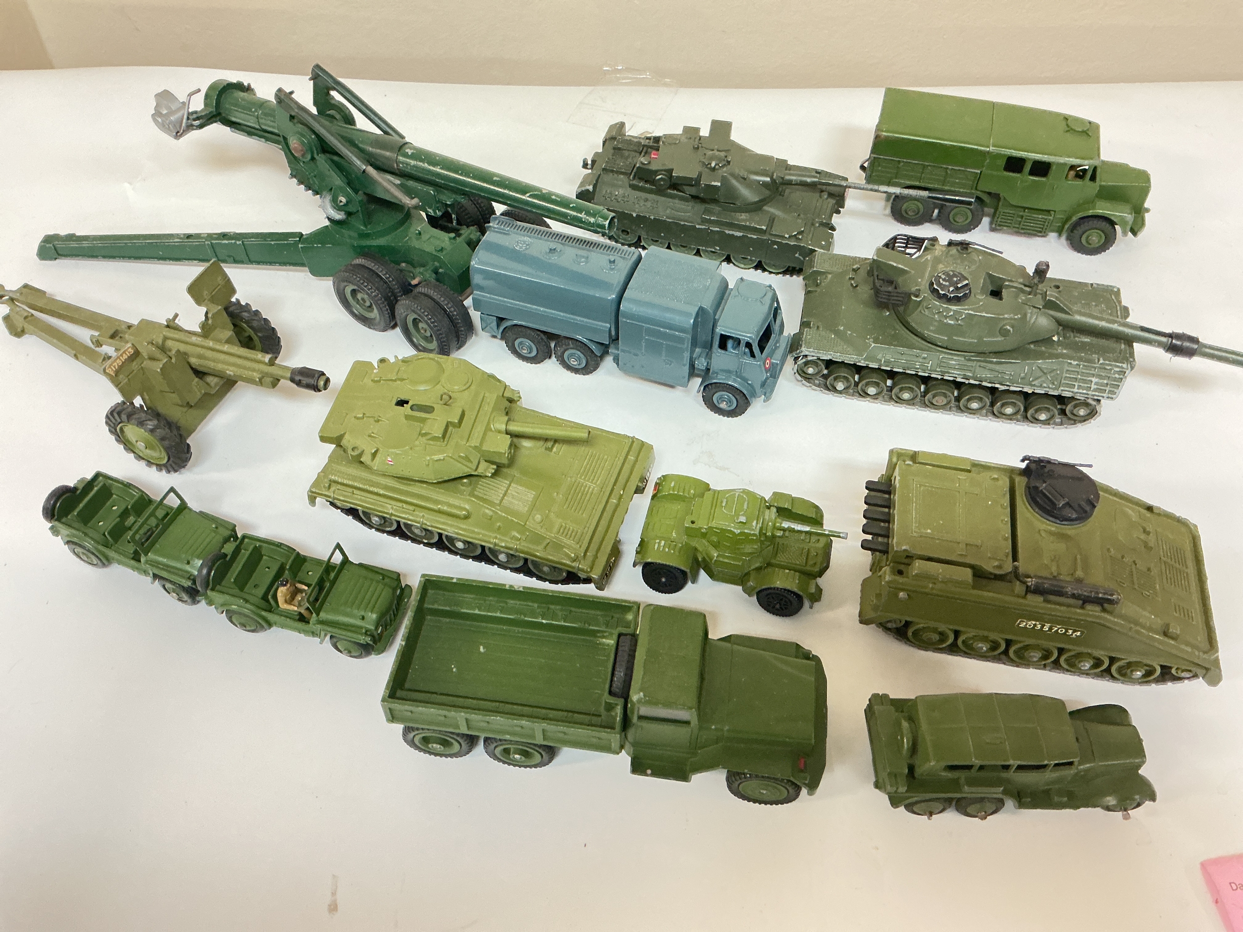A Collection of Playworn Military Diecast vehicles, No Reserve.