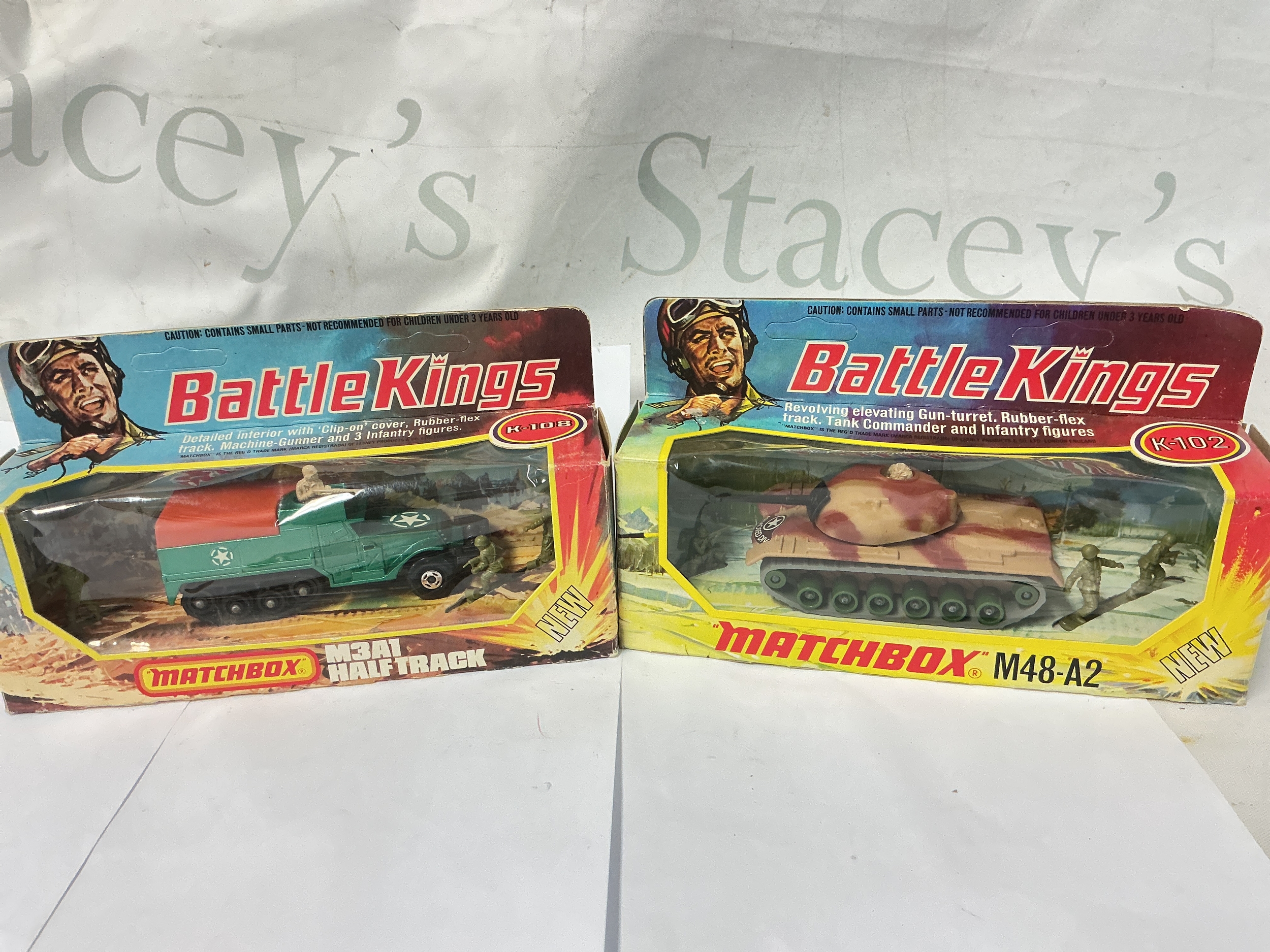 2 X Boxed Matchbox Battlekings, A M3A1 Halftrack #K-108 And A Matchbox M48-A2 (A/F). No Reserve.