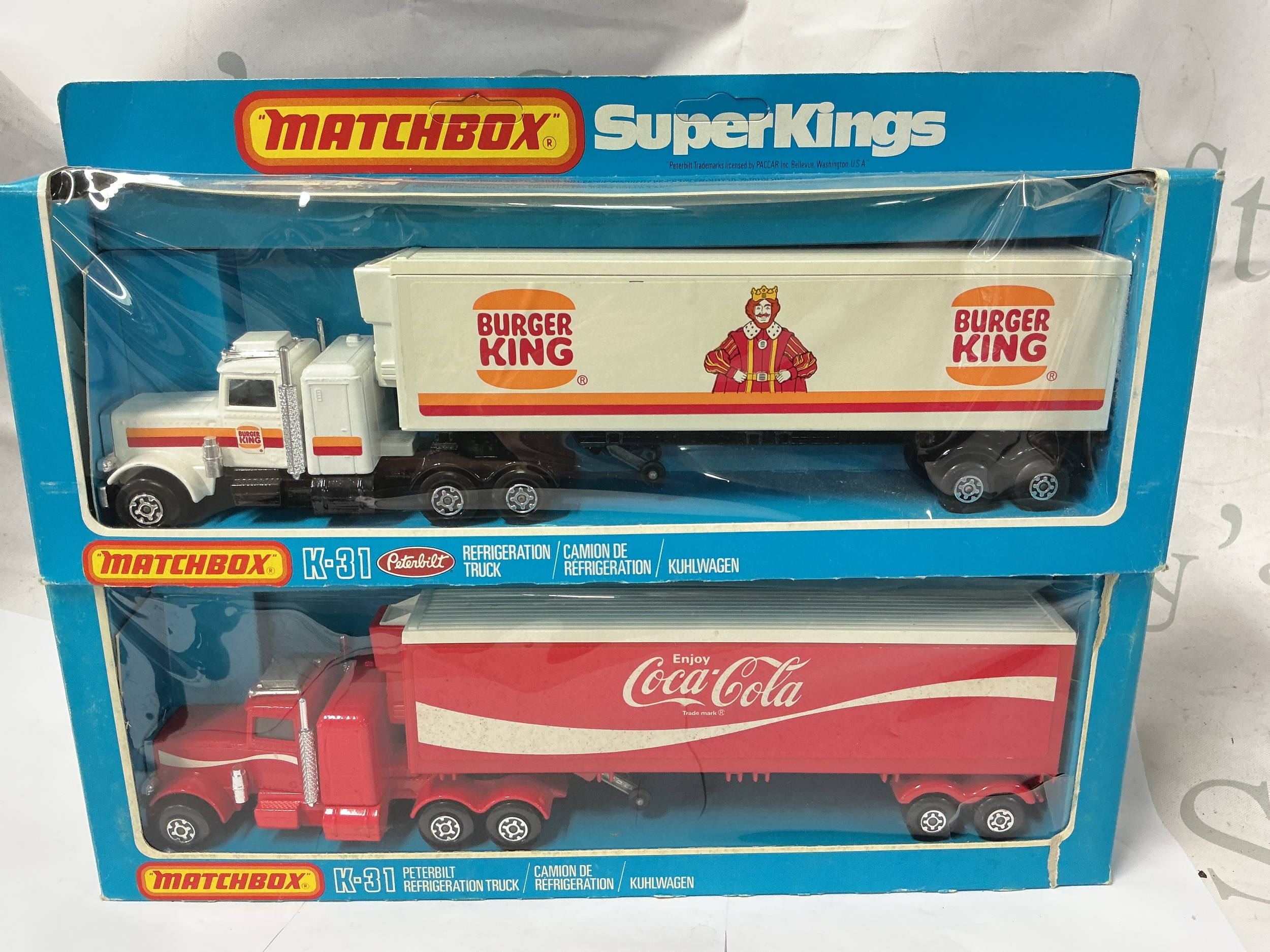 2 Boxed Matchbox Superkings Trucks, Both K-32 Burger King And Coca Cola. No Reserve.