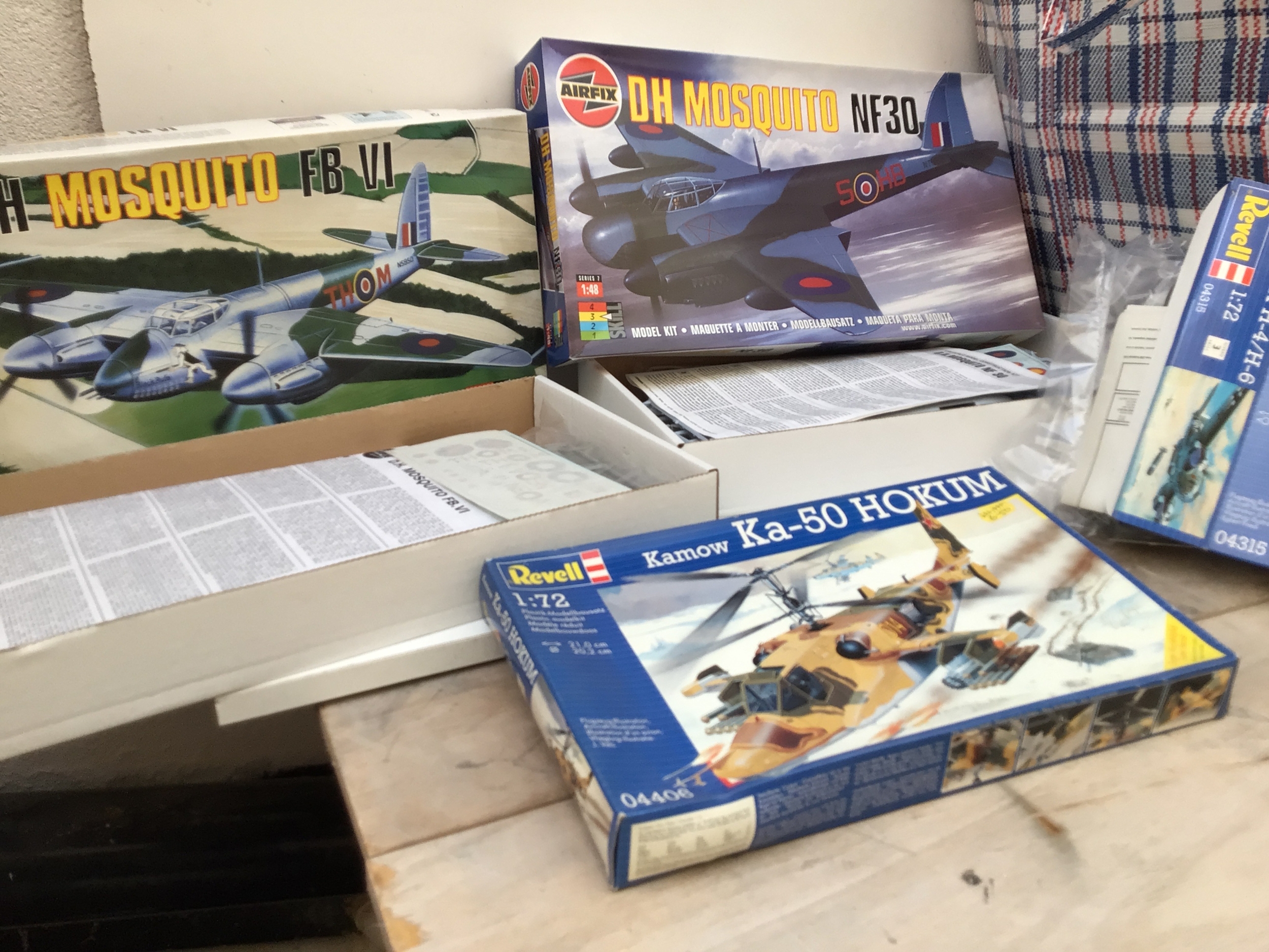 A Collection of boxed model kits featuring aircraft in varied scales.  Manufacturers include Airfix, Revell etc.  some kits may contain more than one model (unchecked).  No reserve
