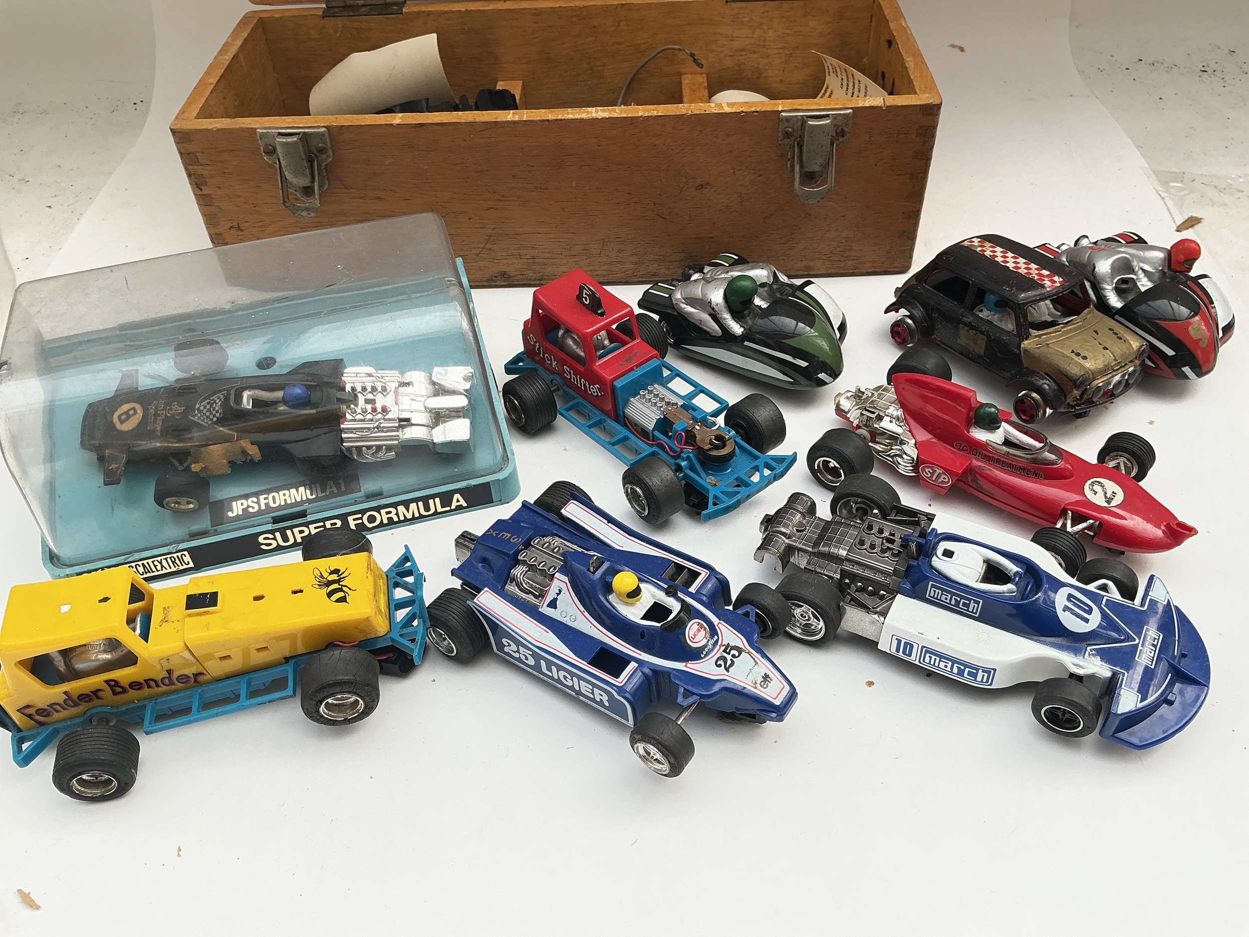 A Box Containing Scalextric Parts, Ideal For Spares And Repairs.