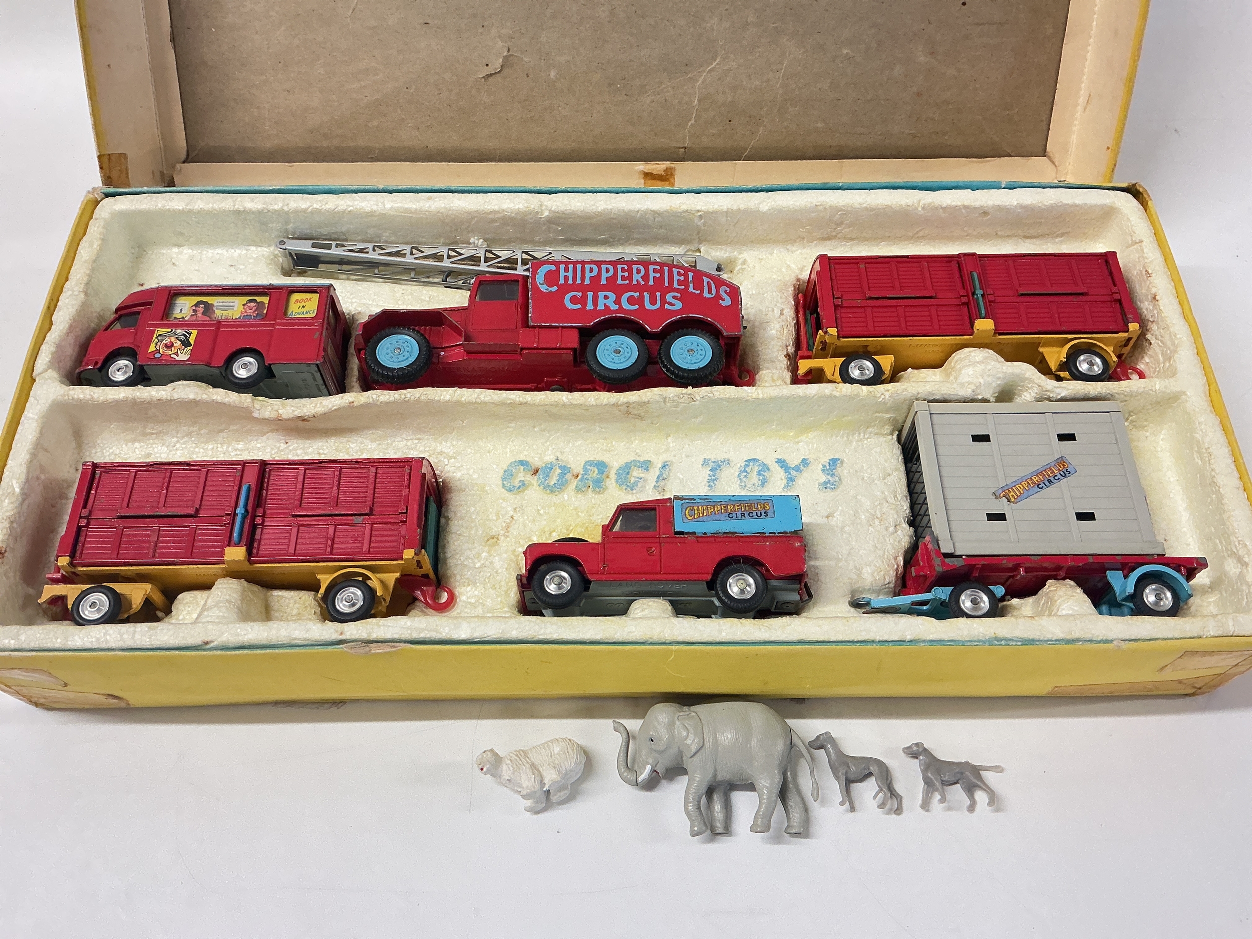 A Boxed Corgi Gift Set #23. Circus Models, Box Is Worn.