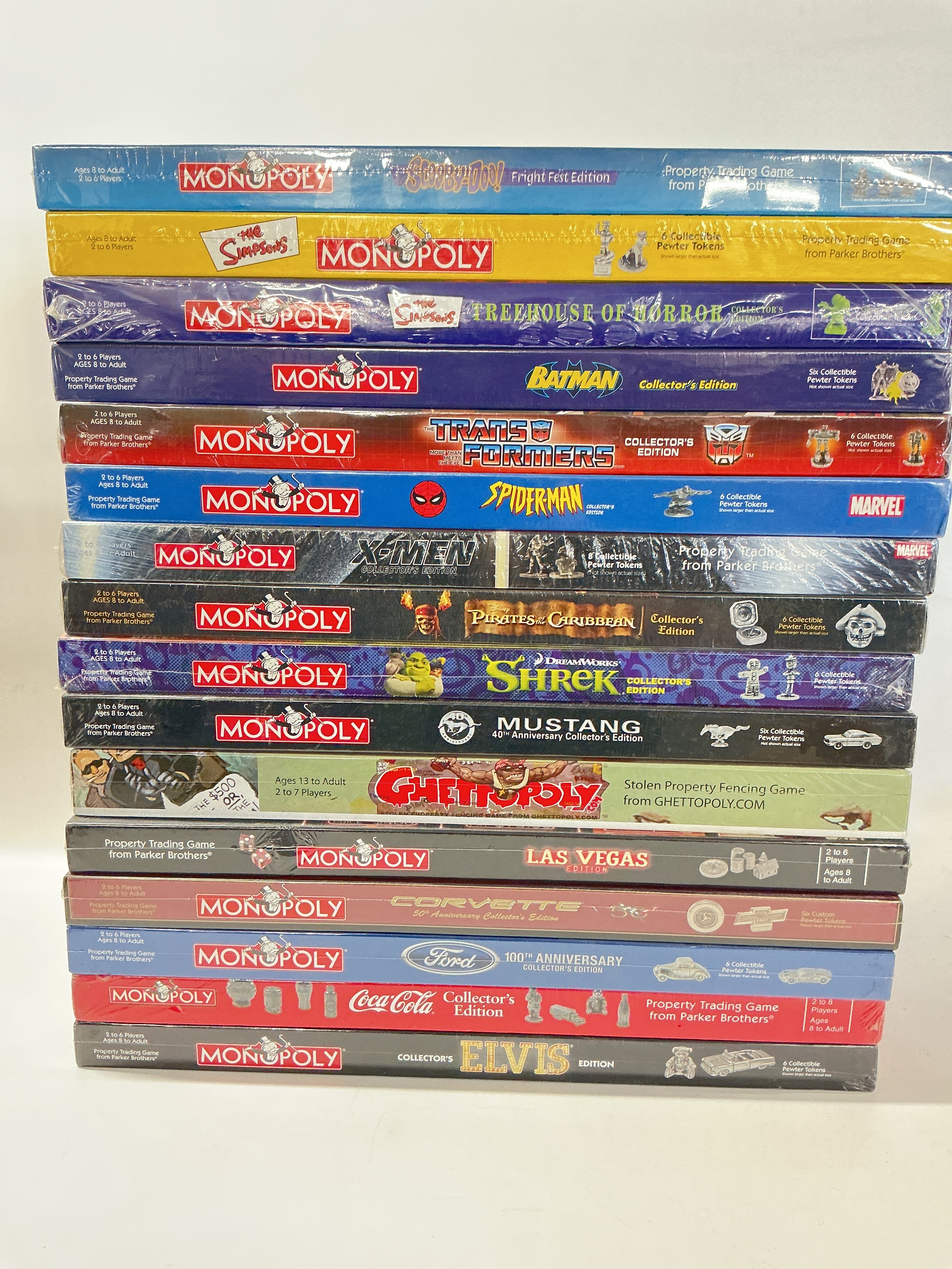 16 Boxed And Sealed Monopoly Board Games Including Elvis, Coca-Cola, Las Vegas, Shrek, X-Men, Transformers Etc. No Reserve.