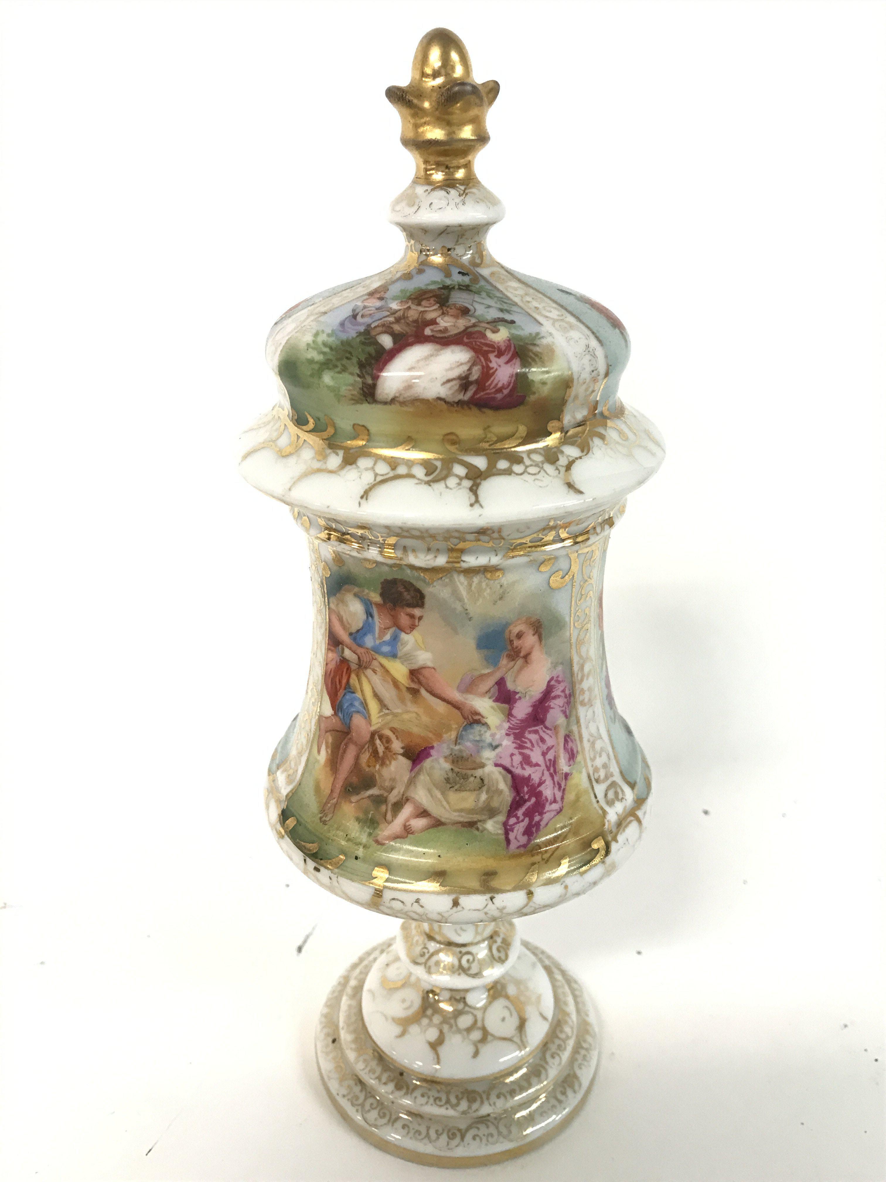 Dresden vase circa 1860 decorated with galant scenes and floral decoration