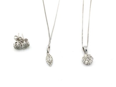 Two 9ct white gold necklaces set with CZ and 9ct white gold earrings.
5.13g