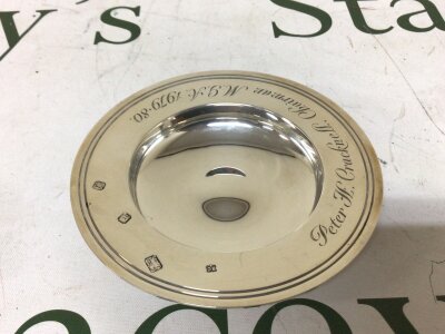 A Silver Dish London hallmarks with personal inscription weight 120g