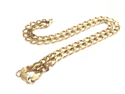 A 9ct gold square curb chain, approx weight 21.83 grams, approx length 21 inches.
