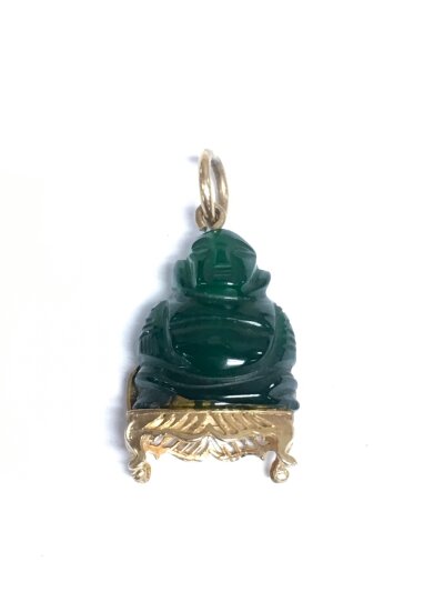 A 9ct gold green stone Buddha pendant, approx 9g.