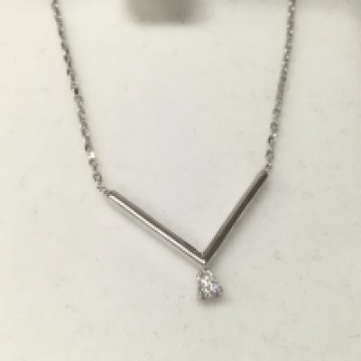A 14ct white gold diamond v necklace.