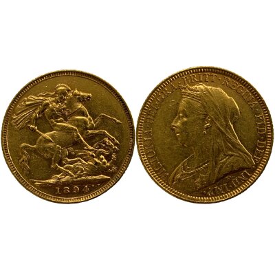A Queen Victoria 1894 full sovereign. Melbourne mint.