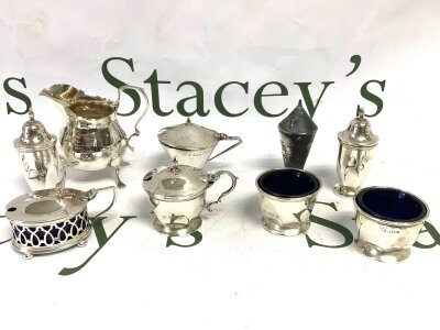 A mixed lot of hallmarked silver cruets,  325g