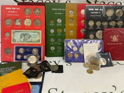 A collection oof British and world coinage to include Food For all cards.