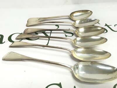 A set of six Victorian London silver spoons dated 1863, 400g total weight
