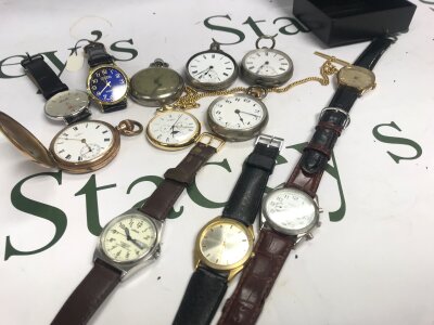 A Collection of Watches including three silver cased pocket watches, Waltham,