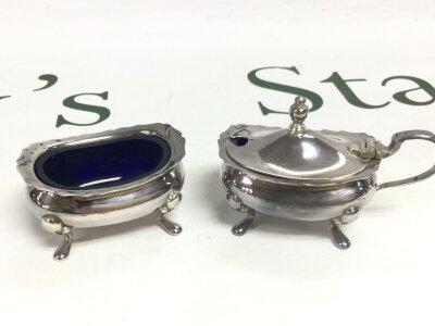 Two silver condiments, 70g total weight (without blue glass)