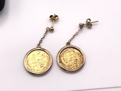 A pair of 1/4 Pahlavi gold coin earrings.
5.91g