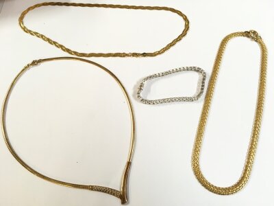 Three silver Italian necklaces and a CZ silver bracelet. 58g total weight