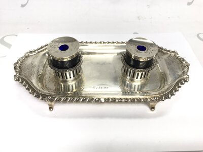 A silver hallmarked inkwell tray. 250g without inkwells included