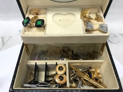 Two boxes of jewellery including costume and cufflinks, tie links etc