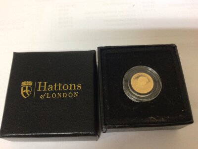 A miniature gold coin depicting the Princess of Wales 2021 made by Hattons of London.