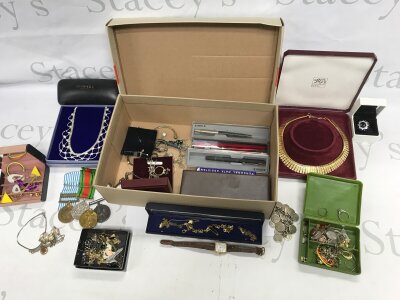 A collection of assorted costume jewellery including so silver examples.