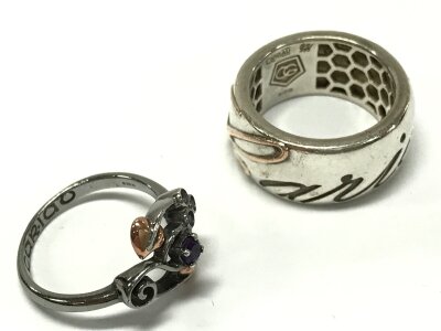 Two Ciogau rings size O, N. 13.7g total weight